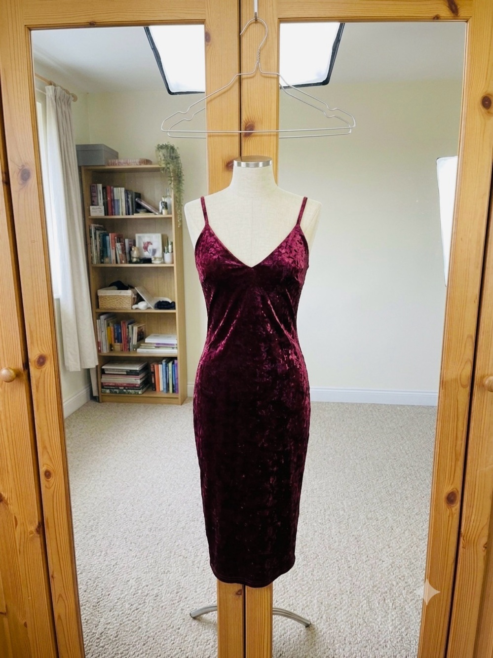 Burgundy Velvet Spaghetti-Strap Dress